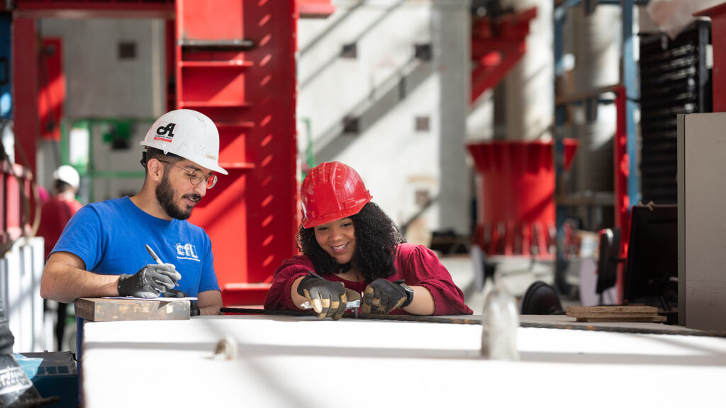 Students work in the Constructed Facilities lab on Centennial Campus